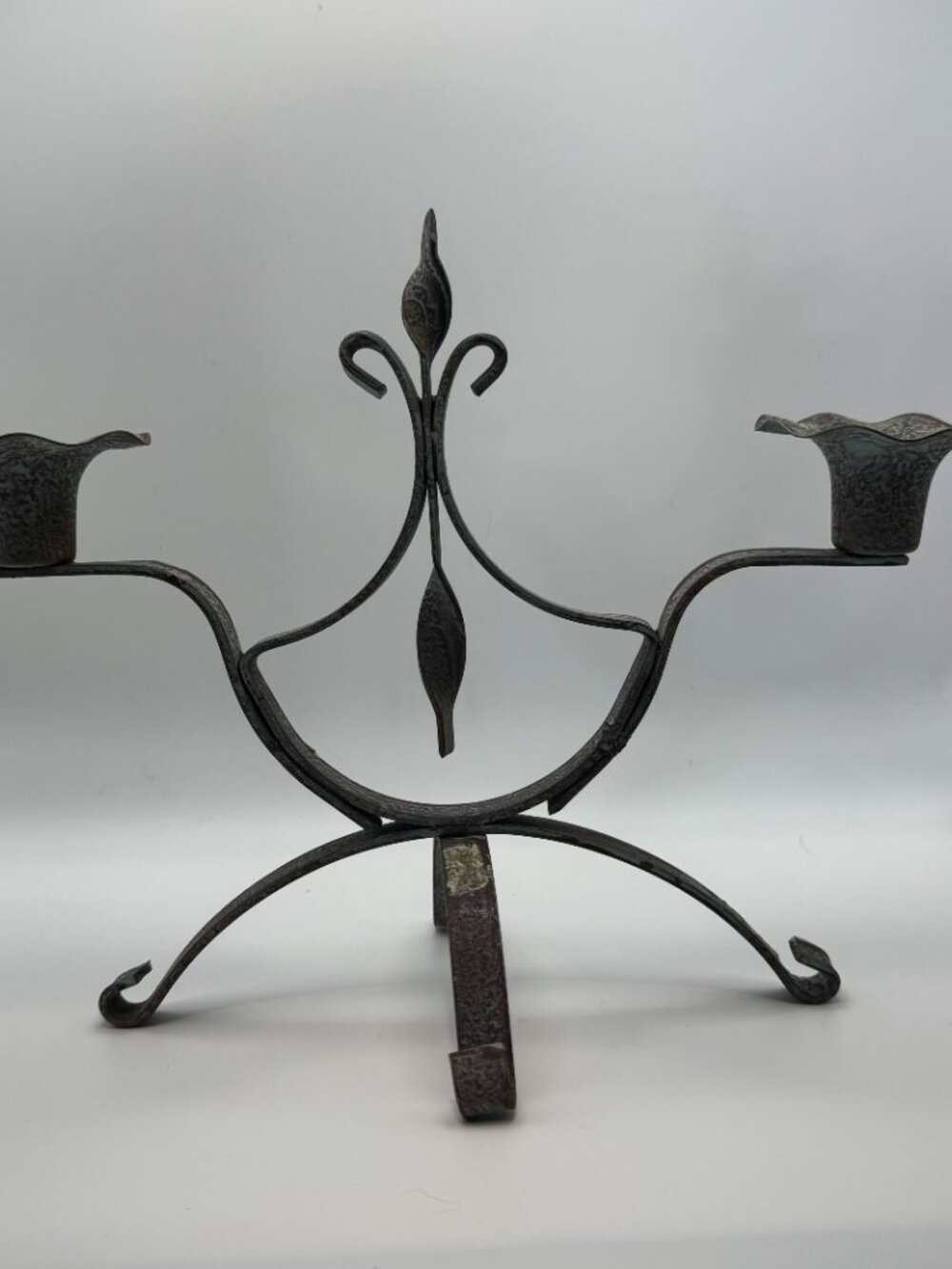 Brutalist Wrought Iron Candelabra Dark Academia 3 Taper Vintage